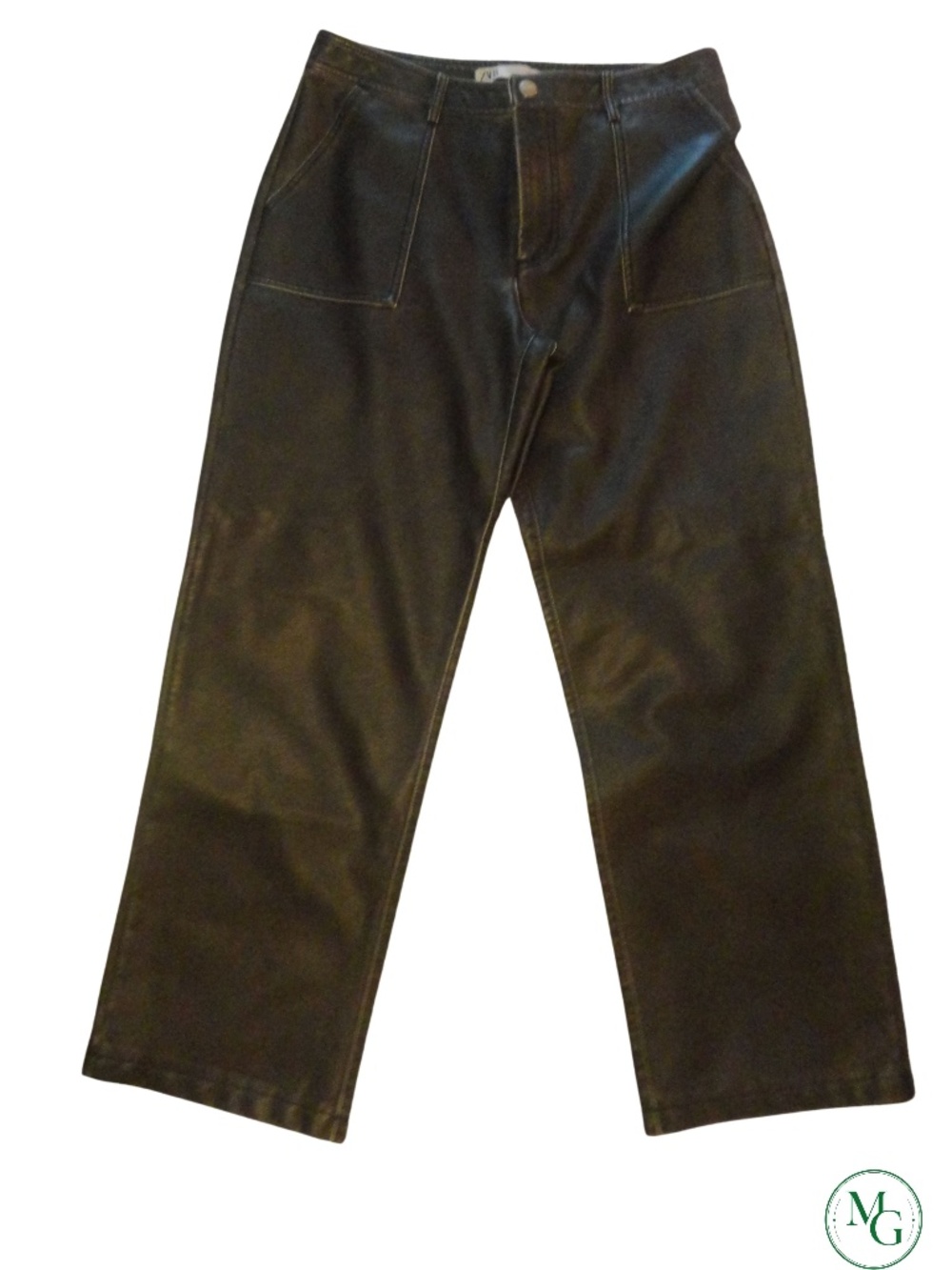 ZARA Distressed Black Faux Leather Wide Leg Pants - Size US 8 / EUR 40